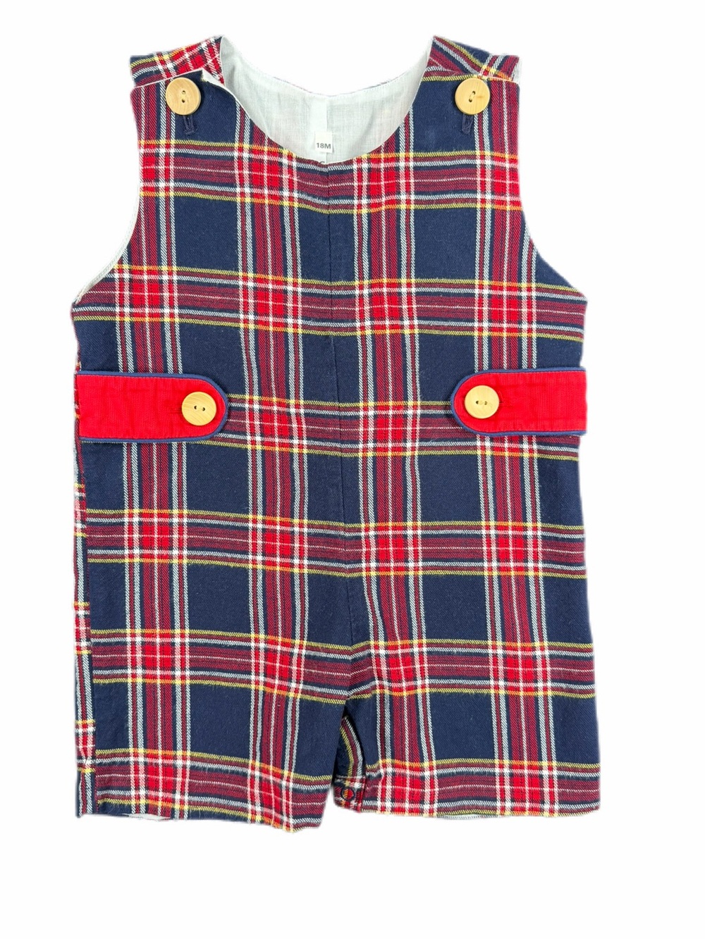 BOUTIQUE Baby Boy Plaid Button Tab Jon Jon - 18M